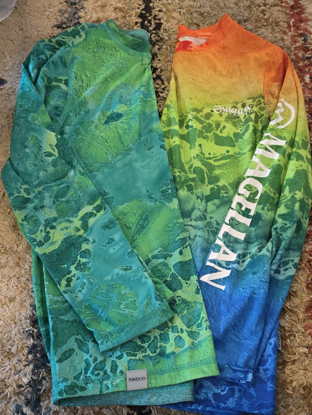 Magellan Outdoors Kids Long Sleeve Gradient Tees in Green, Blue, Yellow, Orange